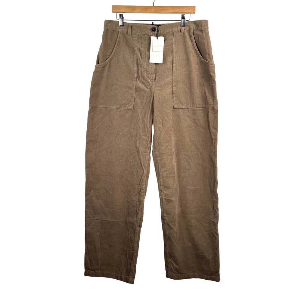 Zara Corduroy Pants L Tan baggy relaxed High Waisted Cotton Utility Boho Retro